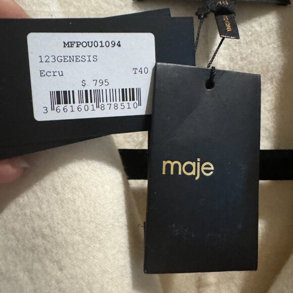 MAJE Genesis Belted Wool Blend Wrap Ecru Classic Coat Size 40 NEW WITH TAG - Picture 10 of 14